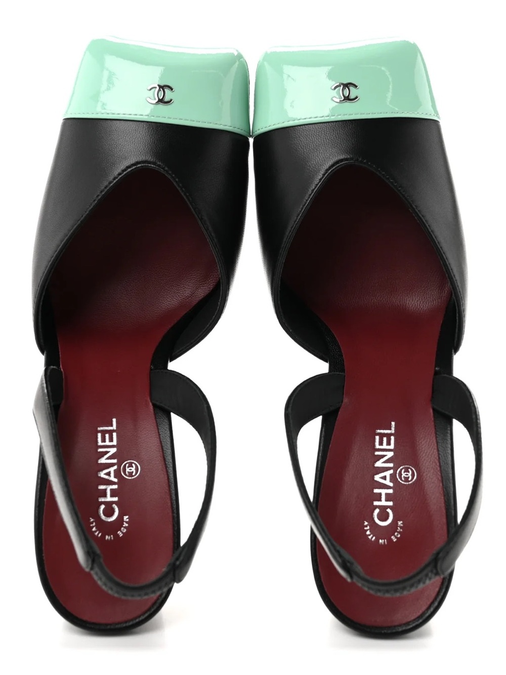 Chanel 26S Blazy Black Green Minty Square Cap Toe Slingback Heels Pumps 39.5 - Picture 4 of 14